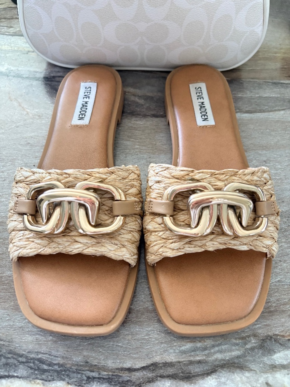 Steve Madden Gene Raffia Gold Embellished Sandals
